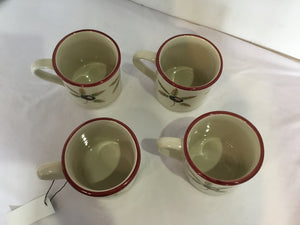 Set of 4 White/Red Ceramic Buckeye Mug Set