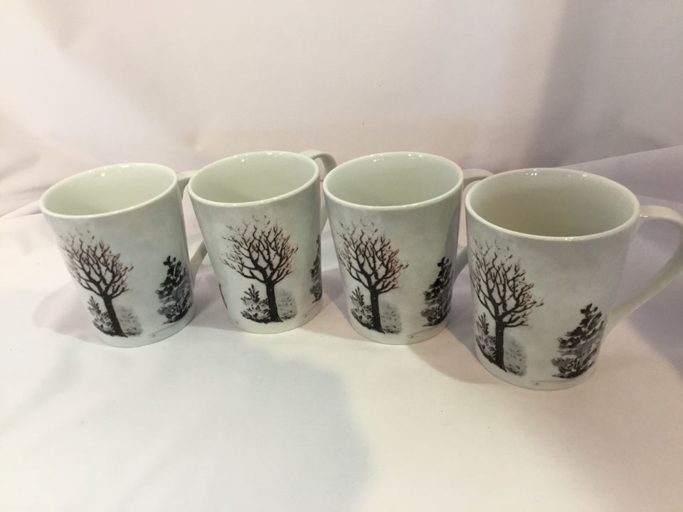 Eddie Bauer Holiday White Ceramic Set of 4 Mug Set