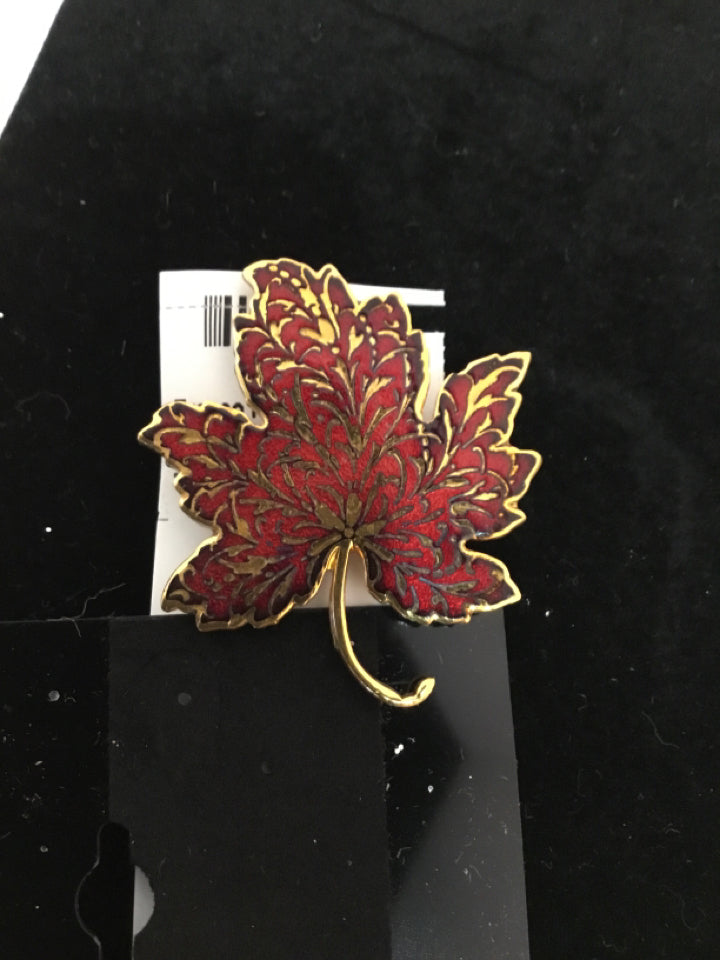 Vintage Metal Gold/Red Leaf Pin