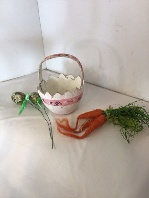 Easter White/Pink Paper Mache w/eggs Holiday Item