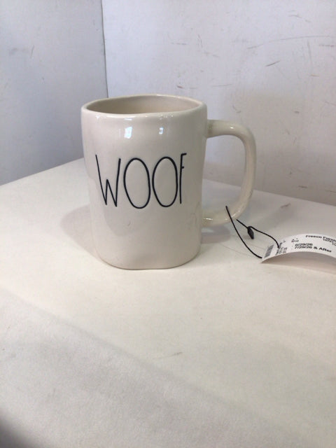 Rae Dunn Coffee White Ceramic Woof Mug