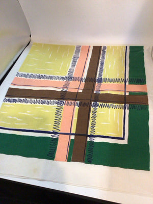 Vintage Cream/Green Linen Squares Tablecloth