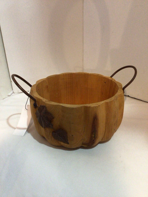 Fall Brown Wood Pumpkin Basket