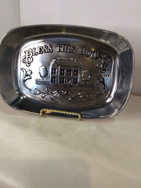 Wilton Armetale Tray Silver Pewter Bless This Home Misc