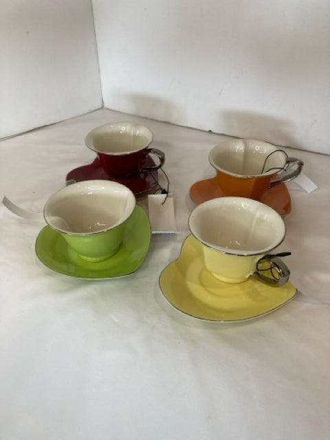Set of 4 Multi Ceramic W/Plate Mug Set