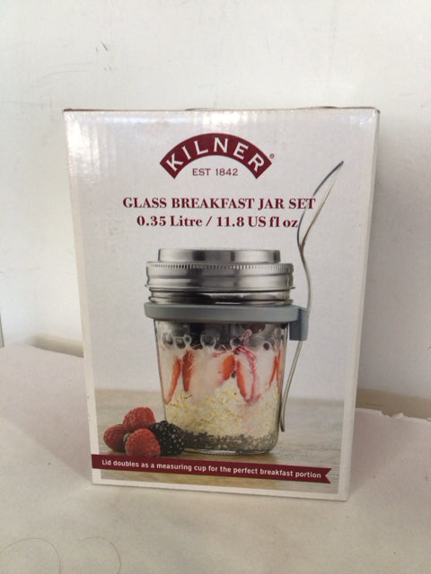 Kilner Clear/Silver Glass W/Spoon Jar
