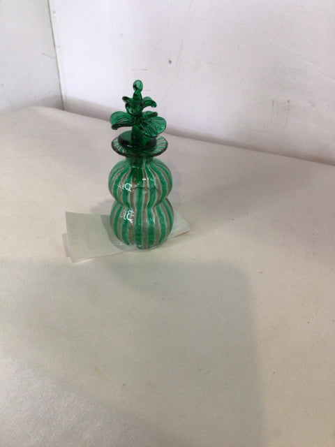 Murano Vintage Perfume Clear/Green Glass Hand Blown Bottle