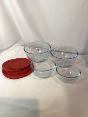 Set of 3 Clear/Red Glass Nesting Bowl Set