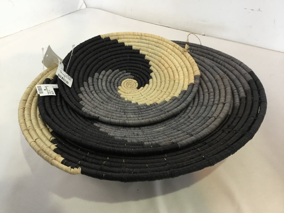 Set of 3 Black/Cream Grass Swirl Basket