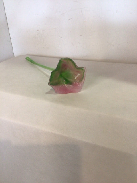 HandBlown Green/Pink Glass Flower Figurine