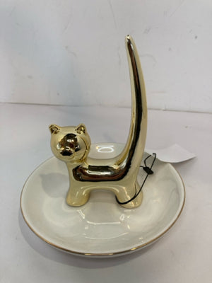 Ring Holder Gold/White Metal Cat Jewelry Holder