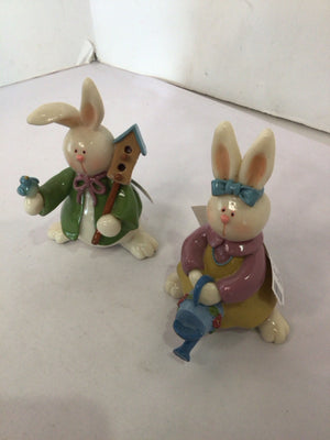 Easter Pink/white Ceramic Bunnies Pair Holiday Item