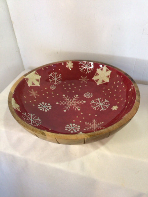 Nordstrom Bowl Red Wood Snowflake Holiday Item