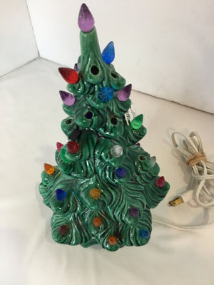 Vintage Christmas Green/multi Ceramic Light up Christmas Tree Holiday Item