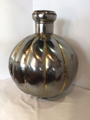 Silver Metal Ribbed Vase