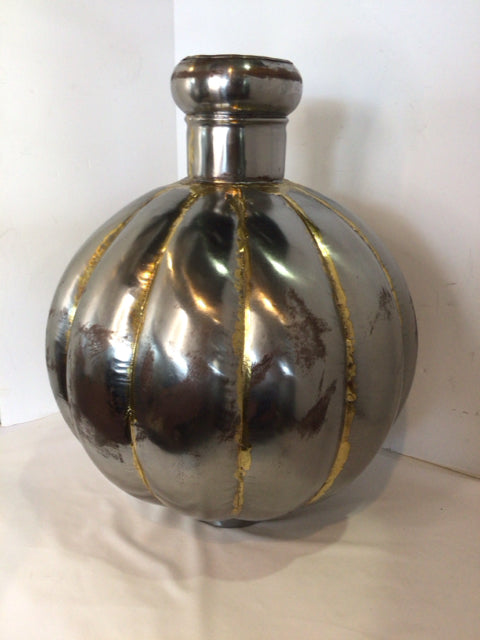 Silver Metal Ribbed Vase