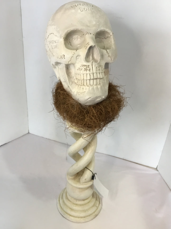 Halloween White/Brown Wood Skull Holiday Item