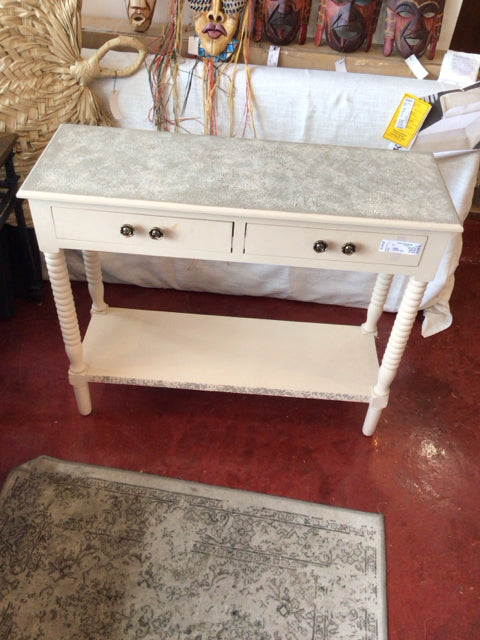 Console Wood 2 Drawers Textured Cream/Gray Table