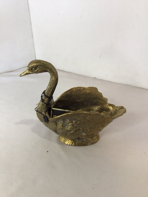 Vintage Gold Brass Swan Planter