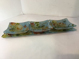 Lisa Audit 4 Piece Set Blue/Multi Glass Floral Plate Set