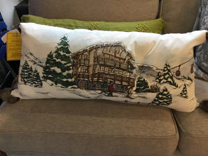 Christmas Green/White Cotton Skiers Down Filled Pillow