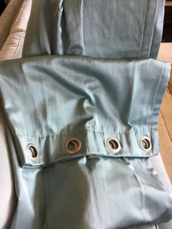 Pair Teal Lined Grommet Draperies/Curtains