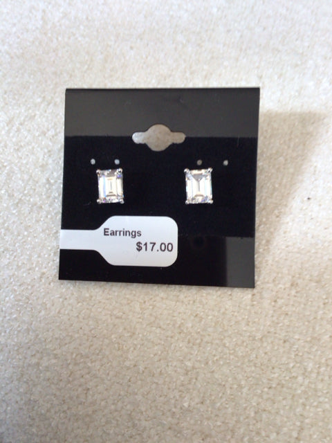 Silver Square Rhinestone Earrings