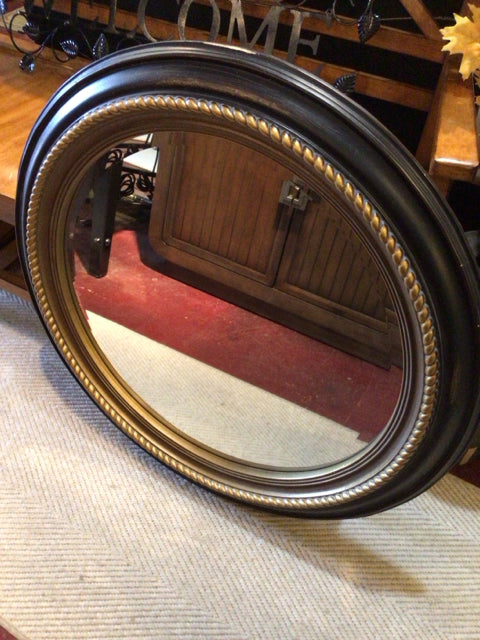 Formal Black/Gold Round Mirror