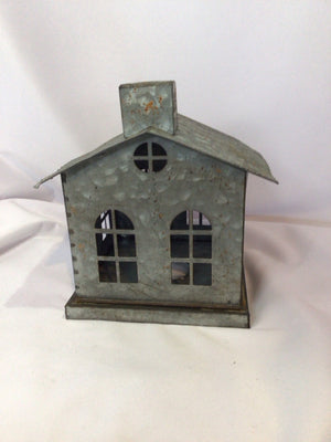 Gray Metal House Candle Holder