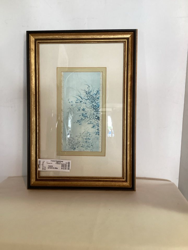 Traditional Blue/Cream Flower Framed Art