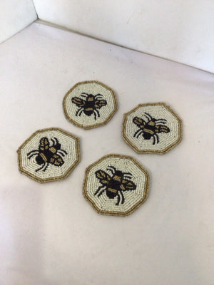 Set of 4 White/Gold Beads Coaster Set