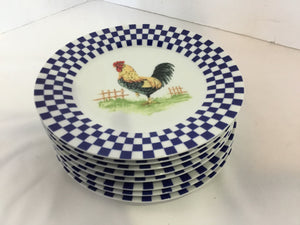 Royal Norfolk Salad Blue/Multi Ceramic Rooster Plate Set