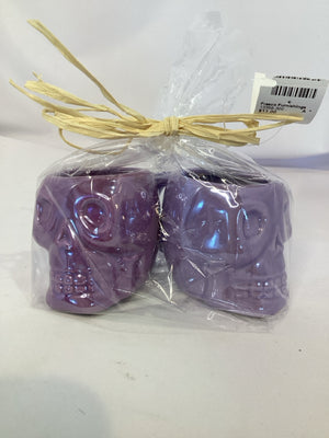 Candle Holder Purple Ceramic Skull Pair Holiday Item