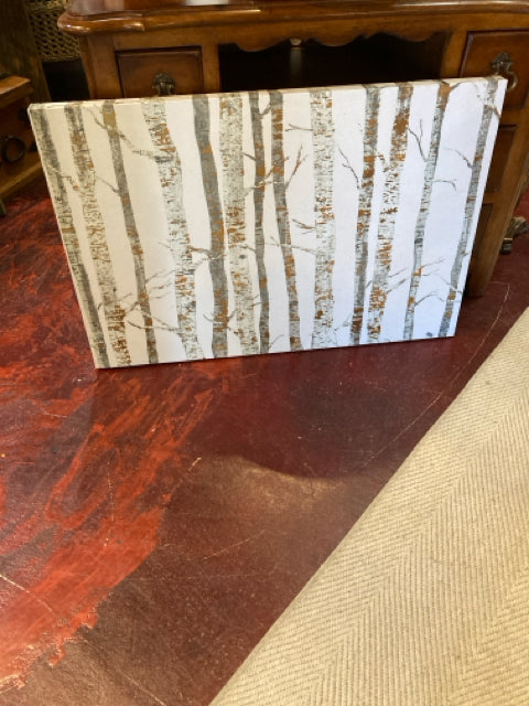 Cream/Tan Birch Trees Stretch Canvas Art