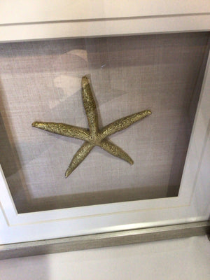 Pair White/Beige Shell Starfish Framed Art