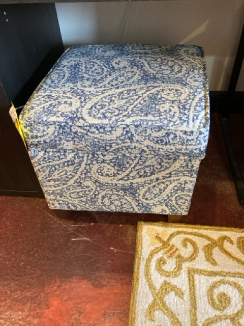 Square Blue/White Print FootStool/Ottoman