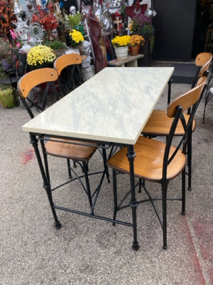 High Top Metal/Wood 4 Stools Formica Black/Gray Table & Chairs