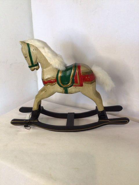 White/Red Wood Rocking Horse Holiday Item