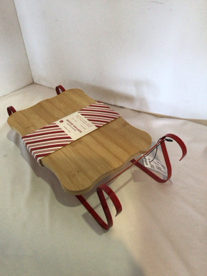 Christmas Red/Tan Wood/Metal Sleigh Holiday Item