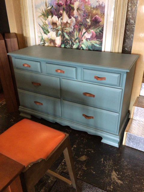 Painted Wood 7 Drawer Aqua Dresser/Chest
