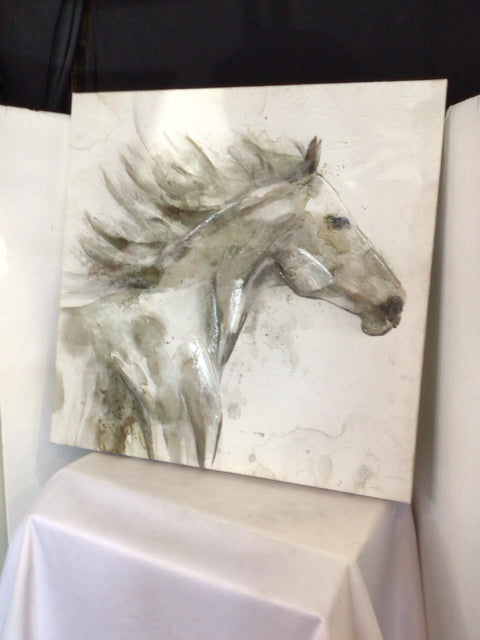 Gray/White Canvas Horse Stretch Canvas Art
