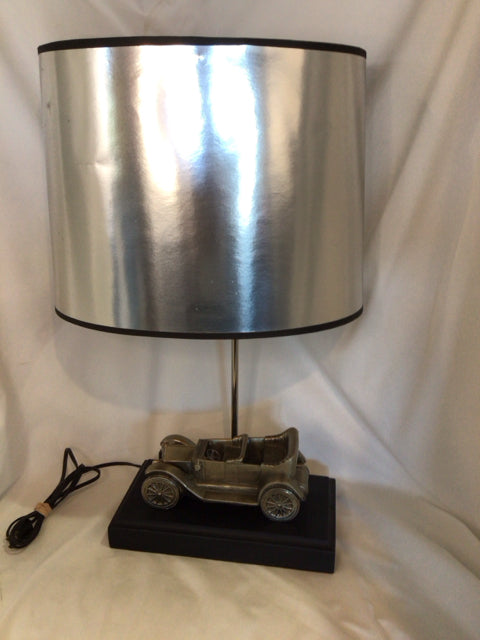 Table Black/Silver Metal/Wood Car Lamp