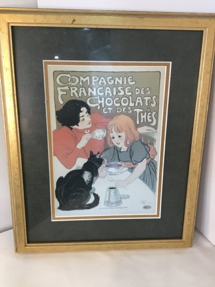 French Green/Gold Girls Framed Art