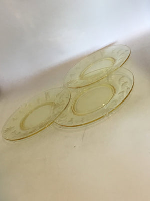 1930's Etched Yellow Glass Dessert Plate