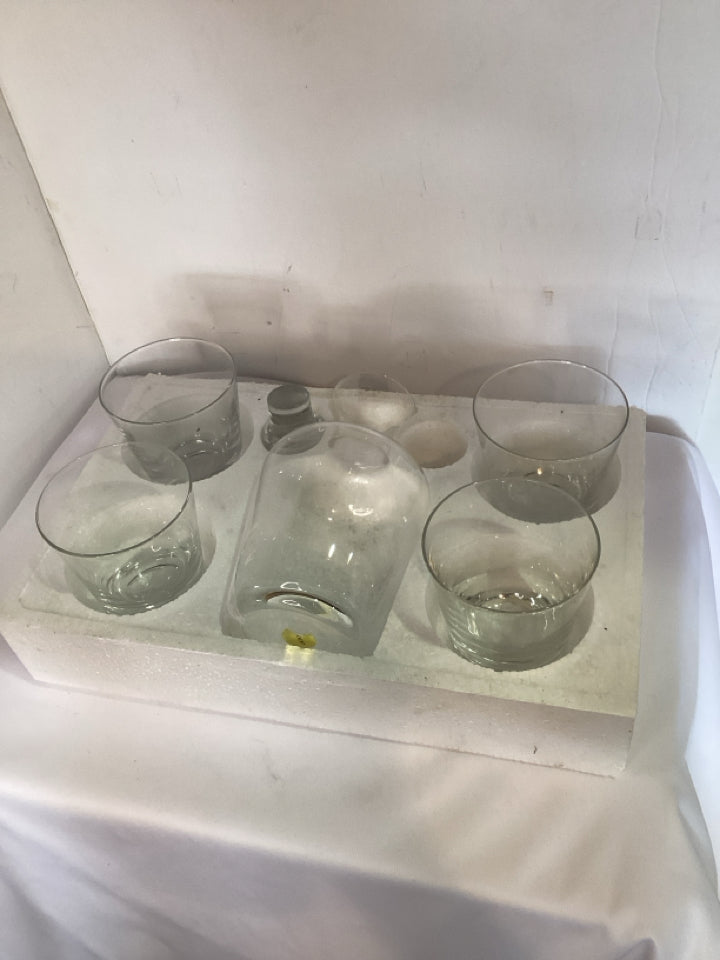 Block Set of 5 Clear Glass w/glasses Decanter