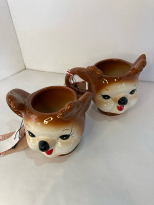 Mug Brown Ceramic Reindeer Pair Holiday Item