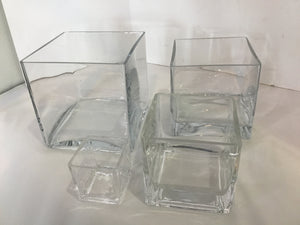Set of 4 Clear Glass Square Candleholder(s)