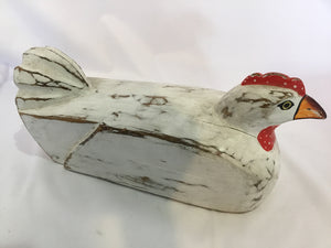 Folk Art White/Red Wood Chicken Figurine