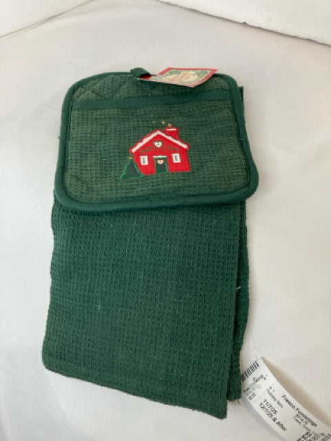 Towel Green Cotton Cottage Holiday Item