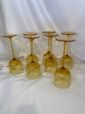 Italian 1960's Hand Blown Amber Wine Glasses